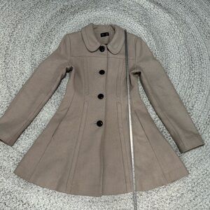Topshop Taupe Peacoat with Flared Hem